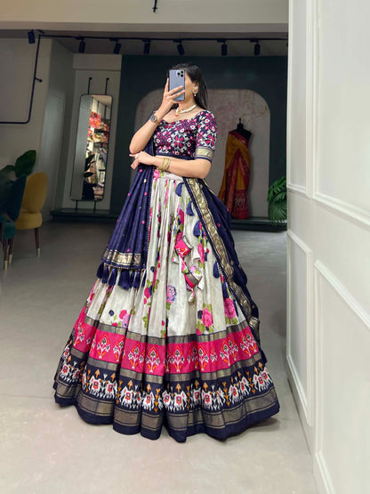 xquisite Floral Fantasy: Tusser Silk Lehenga Choli with Intricate Print and Dupatta