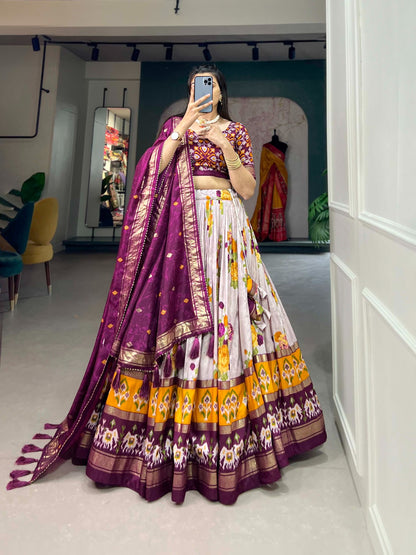 Exquisite Floral Fantasy: Tusser Silk Lehenga Choli with Intricate Print and Dupatta