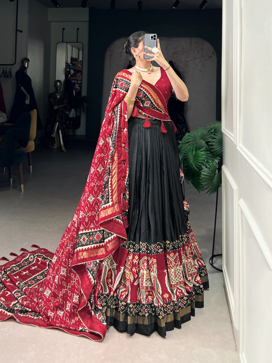 Complete Ethnic Look with Floral Print Tusser Silk Lehenga and Tassels