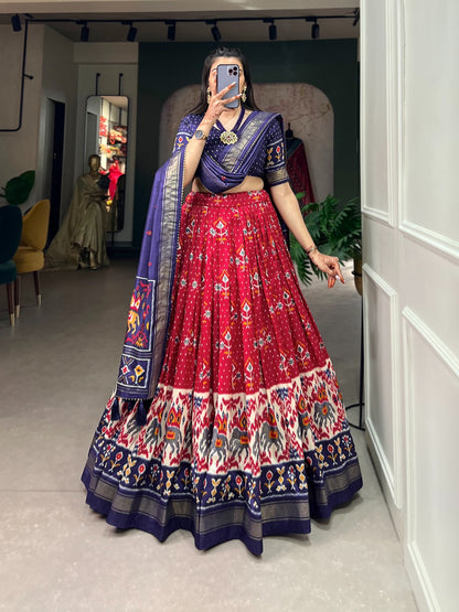 Complete Ethnic Look with Floral Print Tusser Silk Lehenga and Tassels