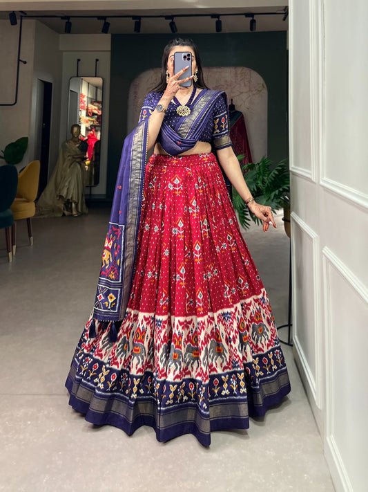 Complete Ethnic Look with Floral Print Tusser Silk Lehenga and Tassels