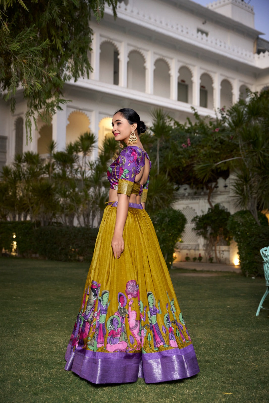 Complete Ethnic Look with Floral Print Tusser Silk Lehenga and Tassels