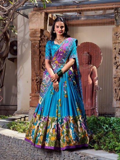 Floral Foil Print Tussar Silk Lehenga Choli Set