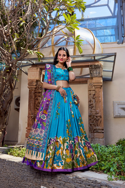 Floral Foil Print Tussar Silk Lehenga Choli Set
