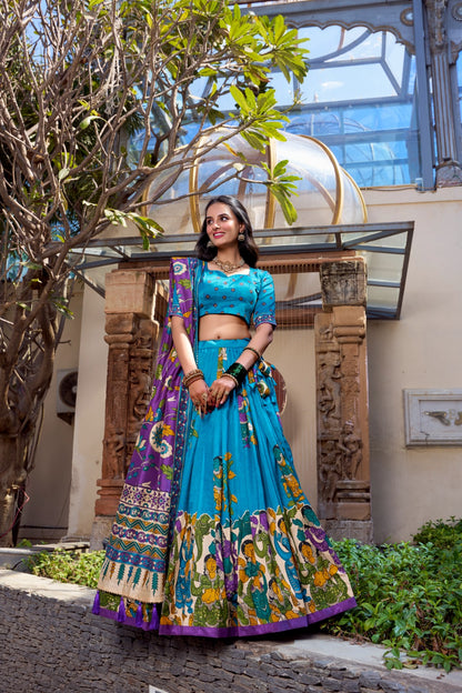 Floral Foil Print Tussar Silk Lehenga Choli Set