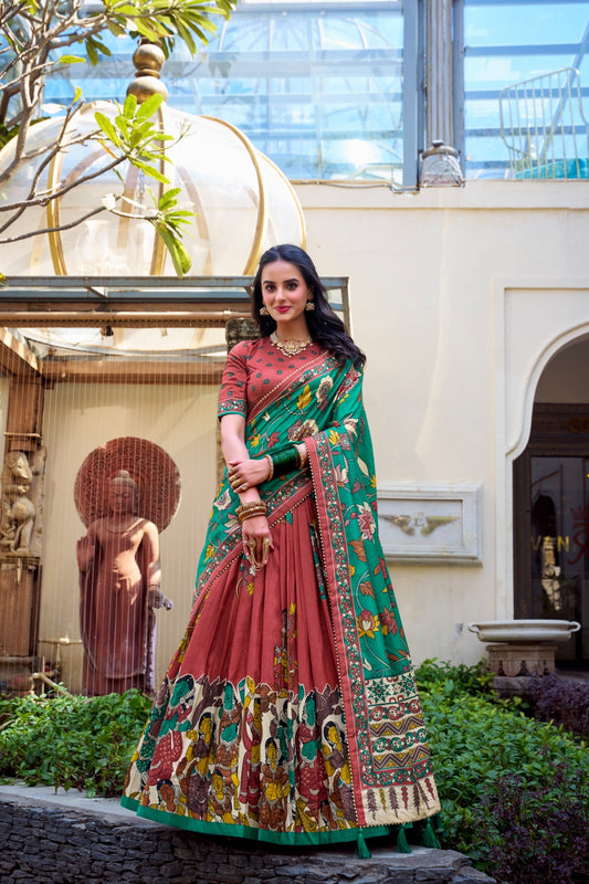 Floral Foil Print Tussar Silk Lehenga Choli Set