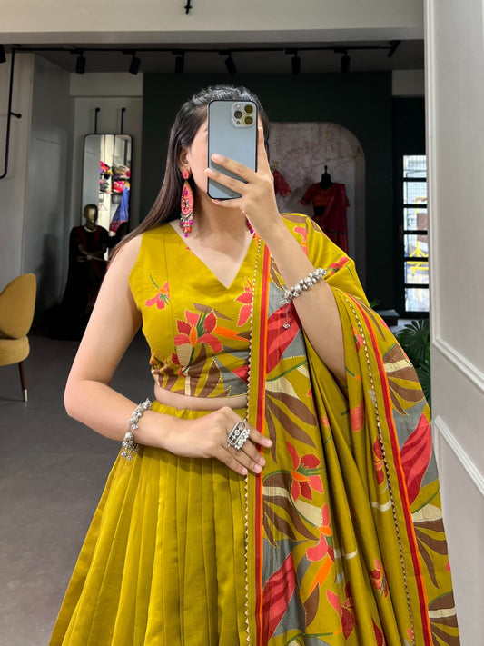 Designer Festive Lehenga in Silk with Lace Dupatta and Canvas Stitching