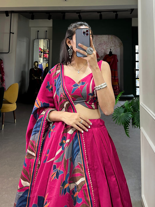 Designer Festive Lehenga in Silk with Lace Dupatta and Canvas Stitching