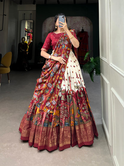 Festive-Ready Designer Chaniya Choli in Printed Tussar Silk with Zip Closure