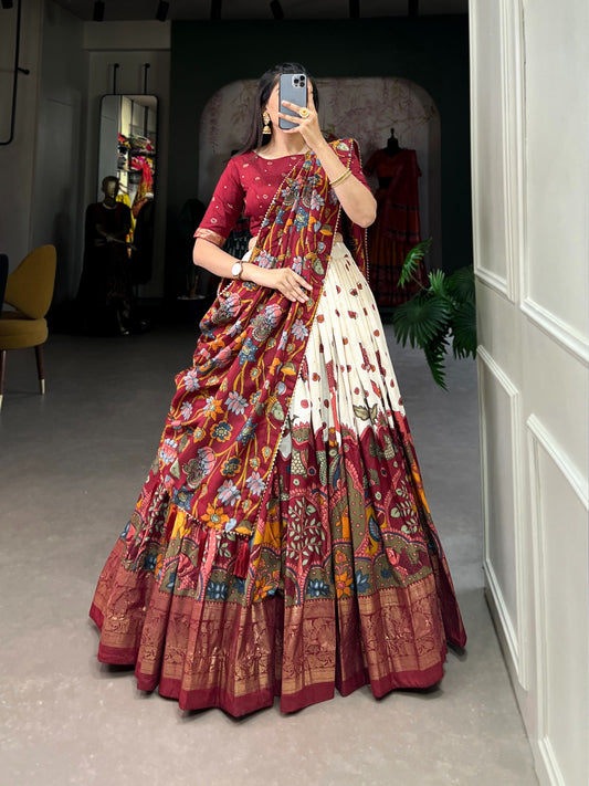 Festive-Ready Designer Chaniya Choli in Printed Tussar Silk with Zip Closure