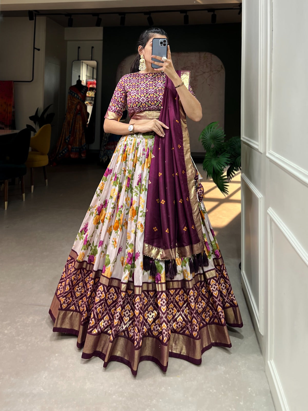 Perfect Navratri Outfit – Floral Lehenga Choli with Designer Details