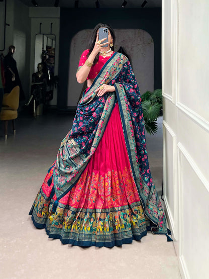 Floral Foil Print Tussar Silk Lehenga Choli Set
