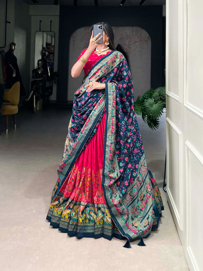 Floral Foil Print Tussar Silk Lehenga Choli Set