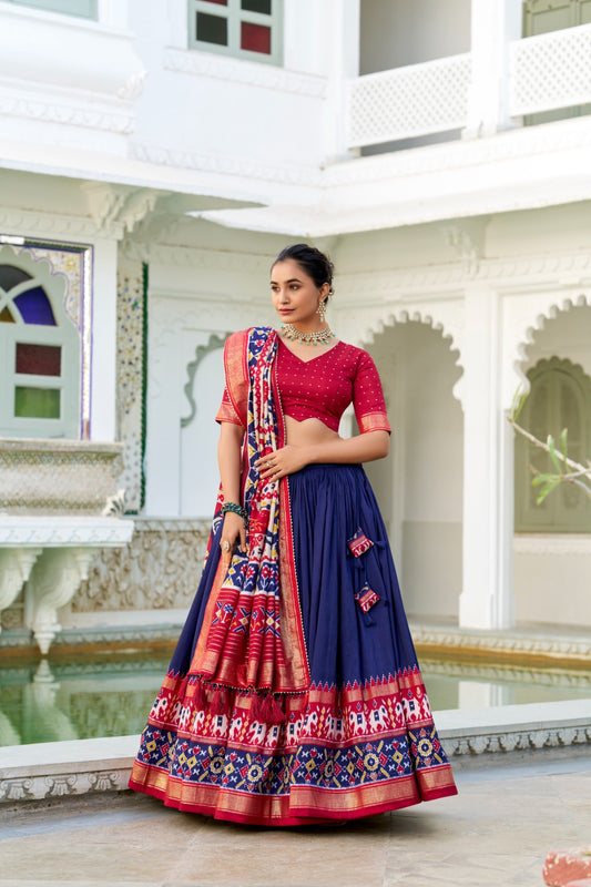 Colorful Floral Foil Tussar Silk Lehenga Choli with Soft Inner Lining
